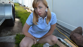 Mandie Rae pees outside before getting caught